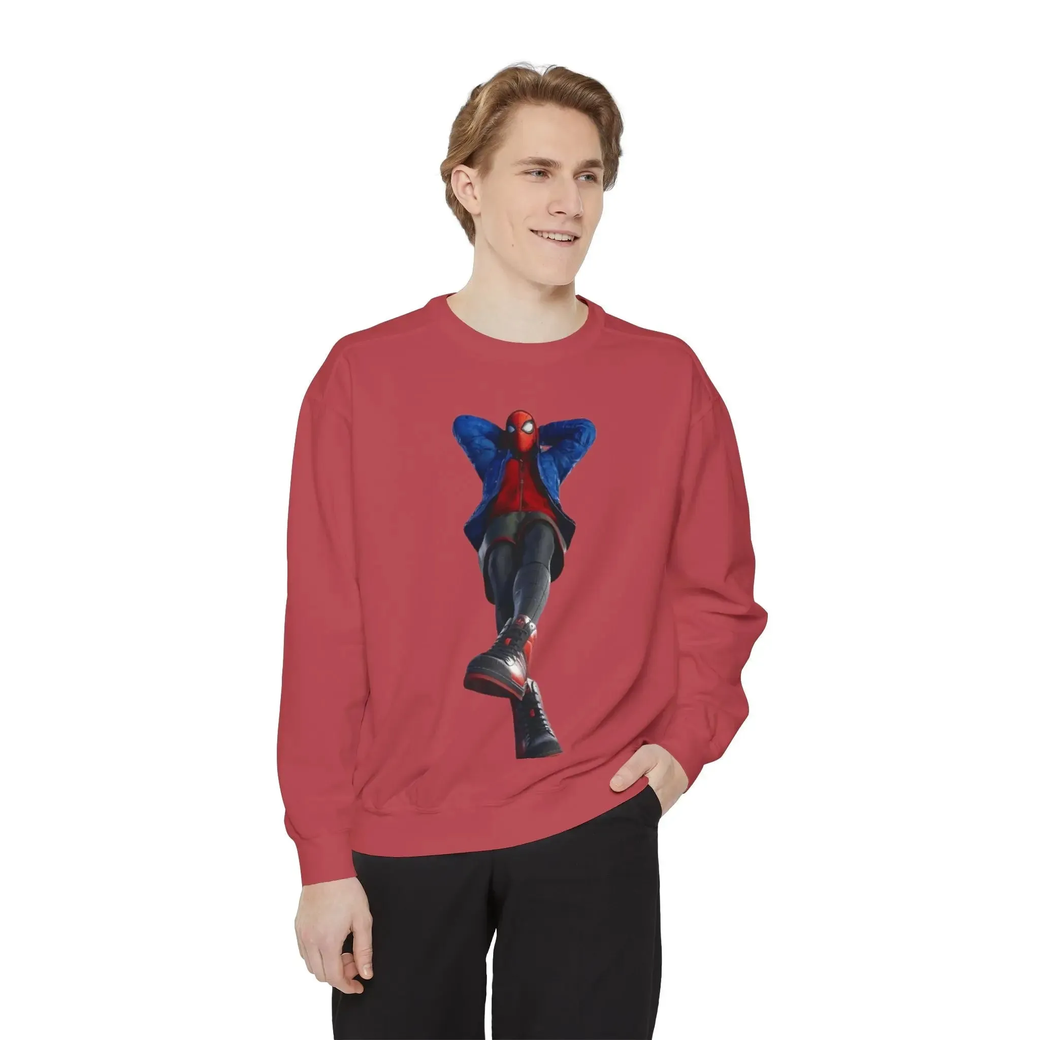 mens and women Spider-Man Inspired Garment-Dyed Sweatshirt - Bright Yellow