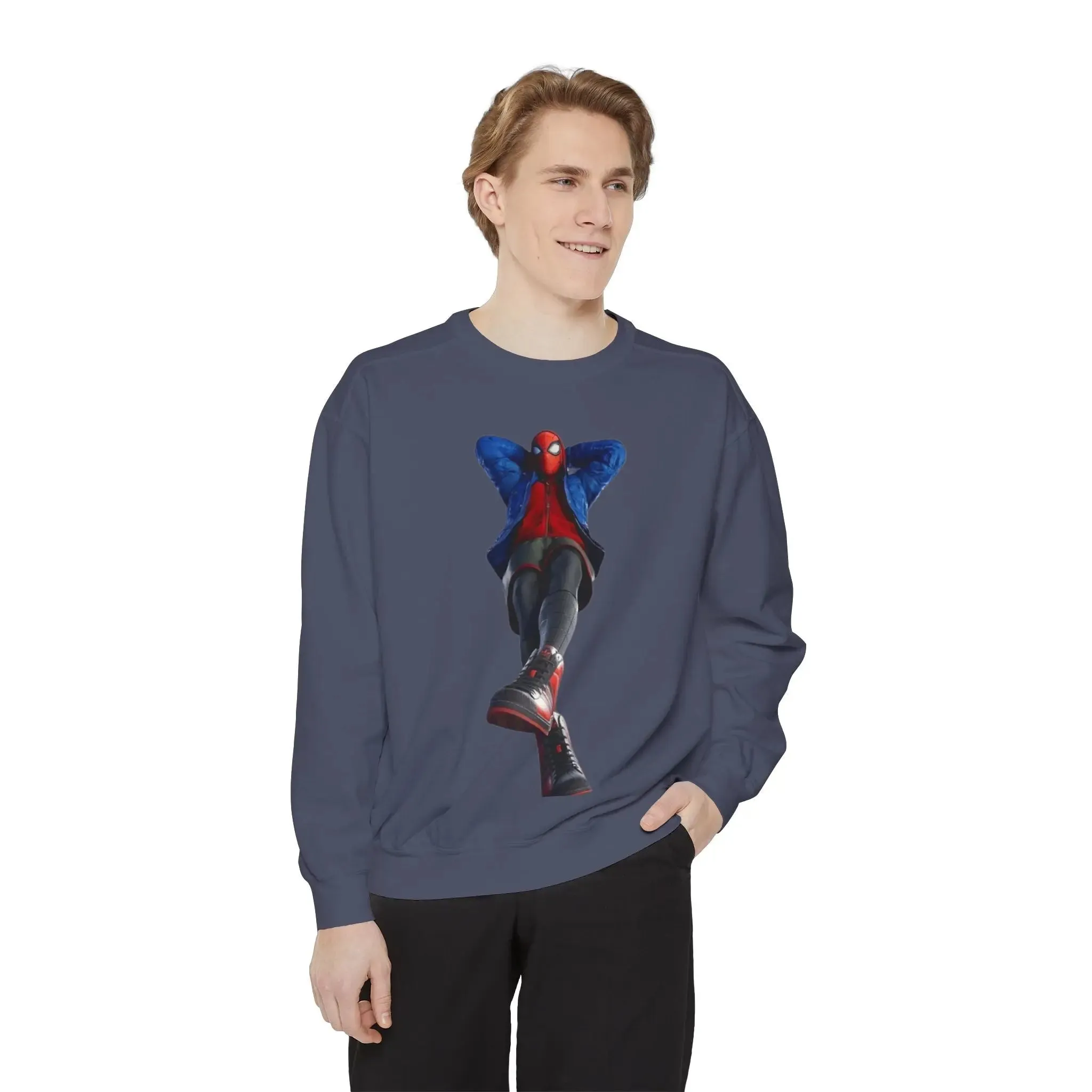 mens and women Spider-Man Inspired Garment-Dyed Sweatshirt - Bright Yellow