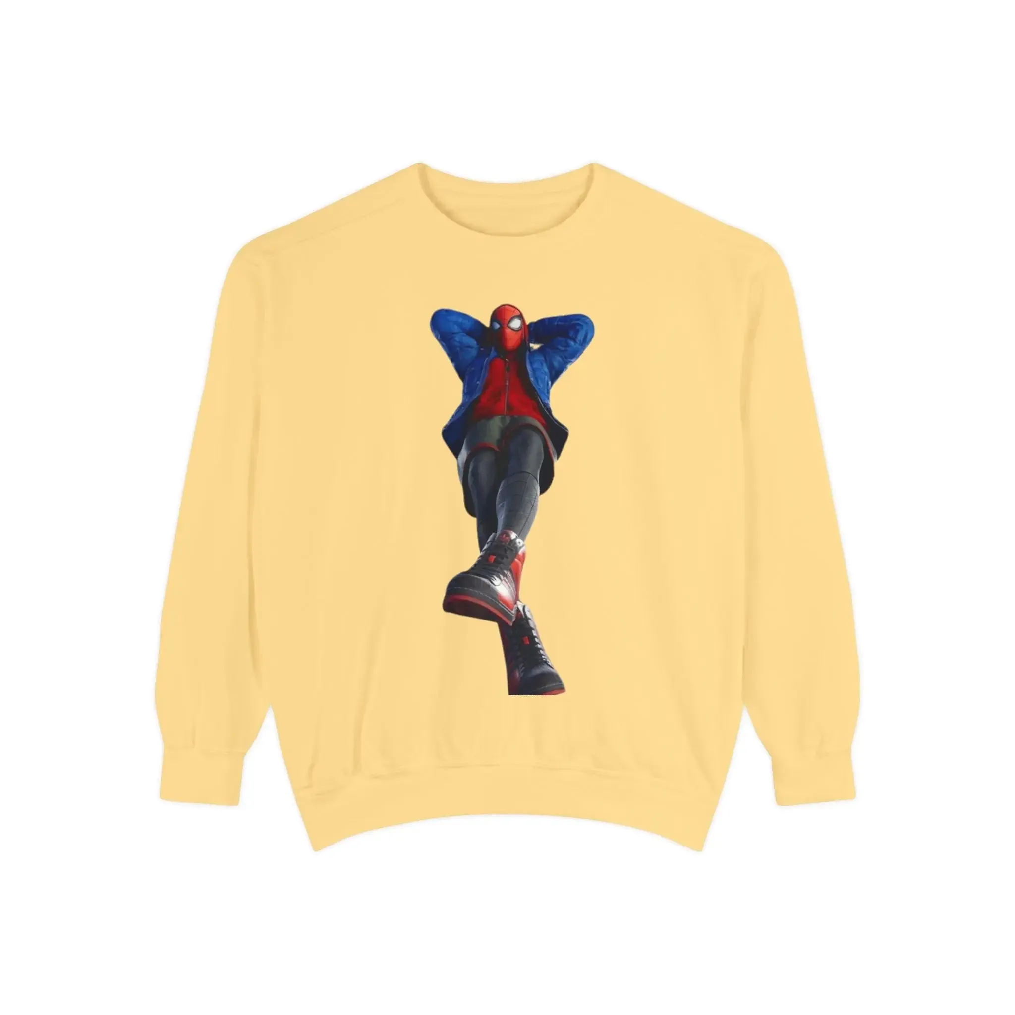 mens and women Spider-Man Inspired Garment-Dyed Sweatshirt - Bright Yellow