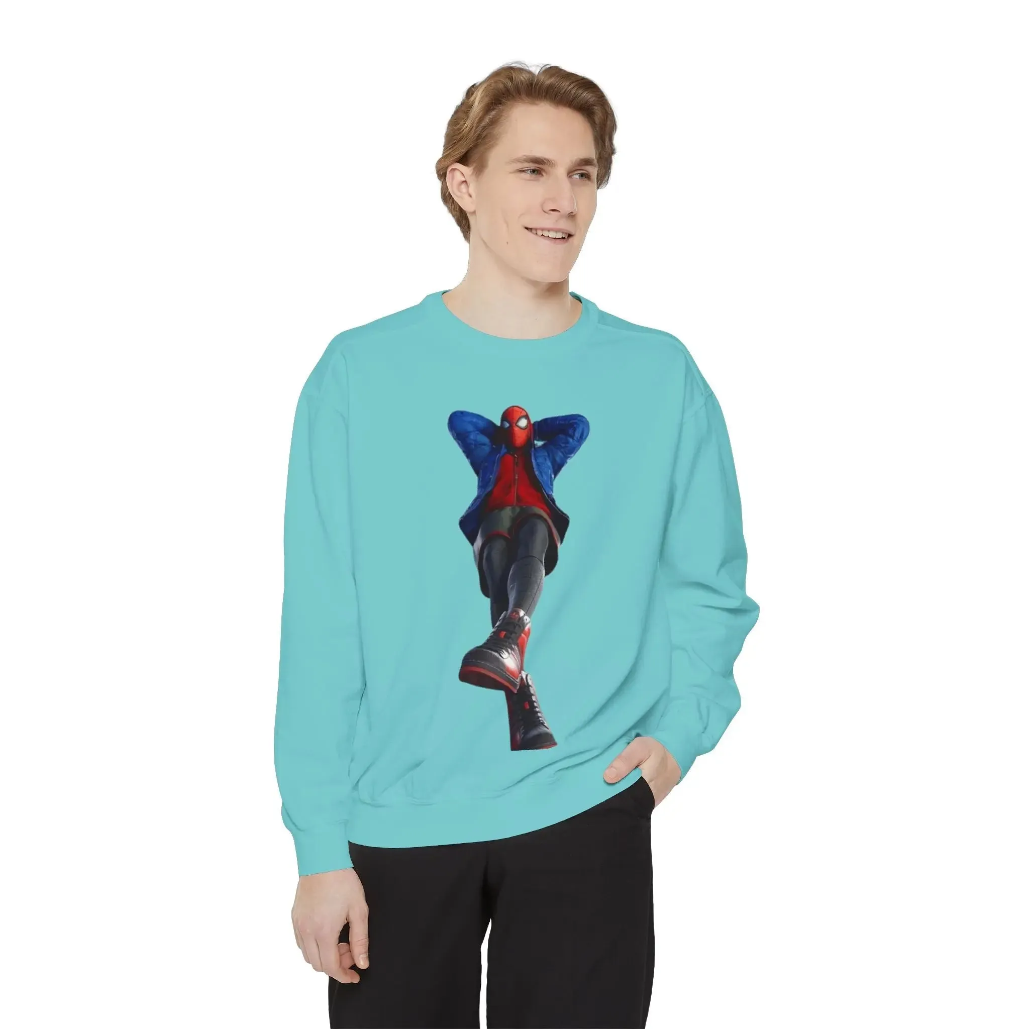 mens and women Spider-Man Inspired Garment-Dyed Sweatshirt - Bright Yellow