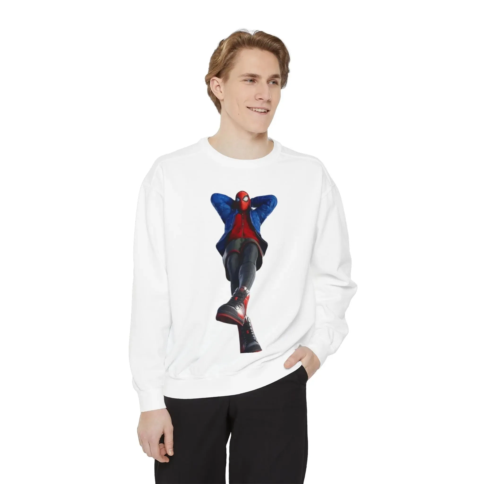 mens and women Spider-Man Inspired Garment-Dyed Sweatshirt - Bright Yellow