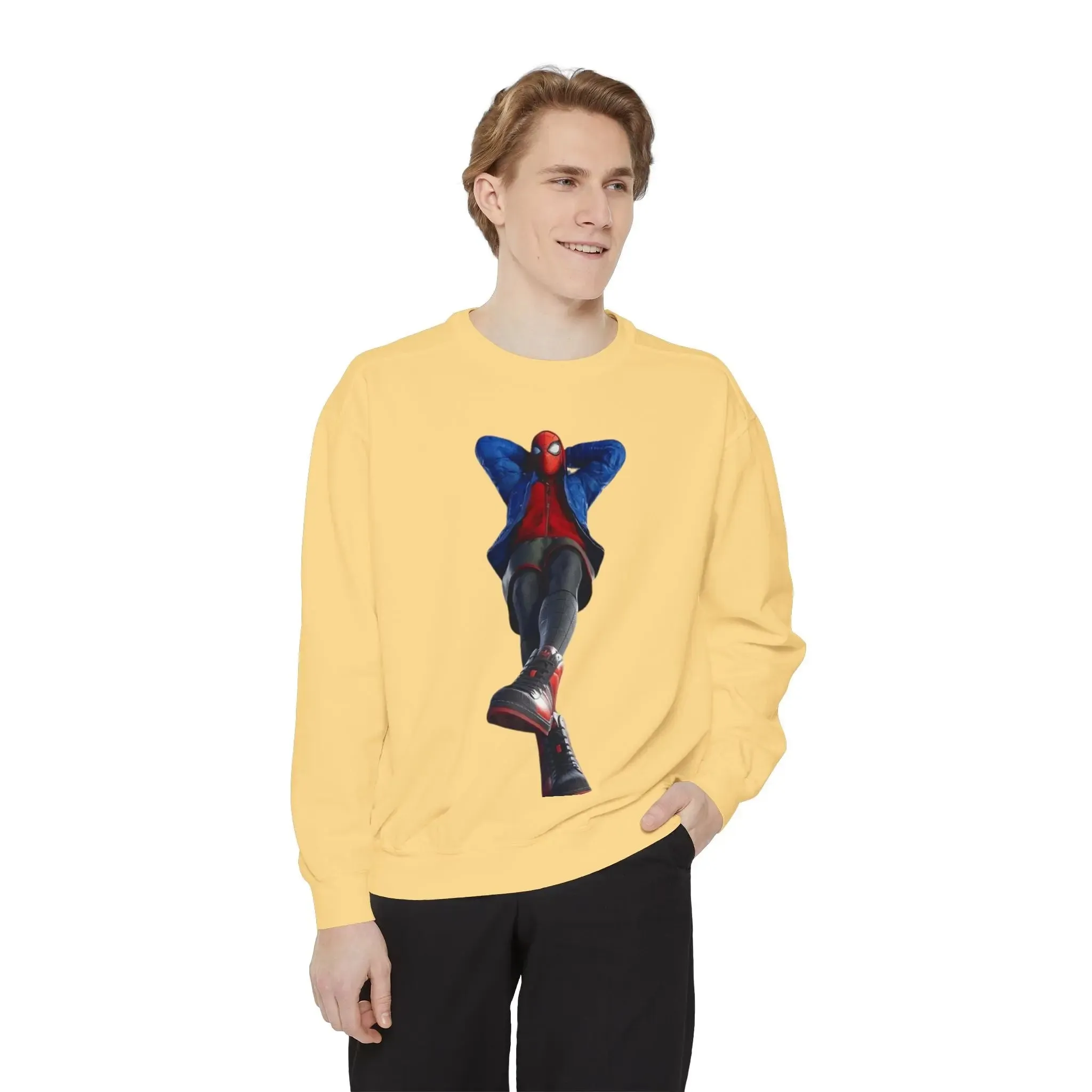 mens and women Spider-Man Inspired Garment-Dyed Sweatshirt - Bright Yellow