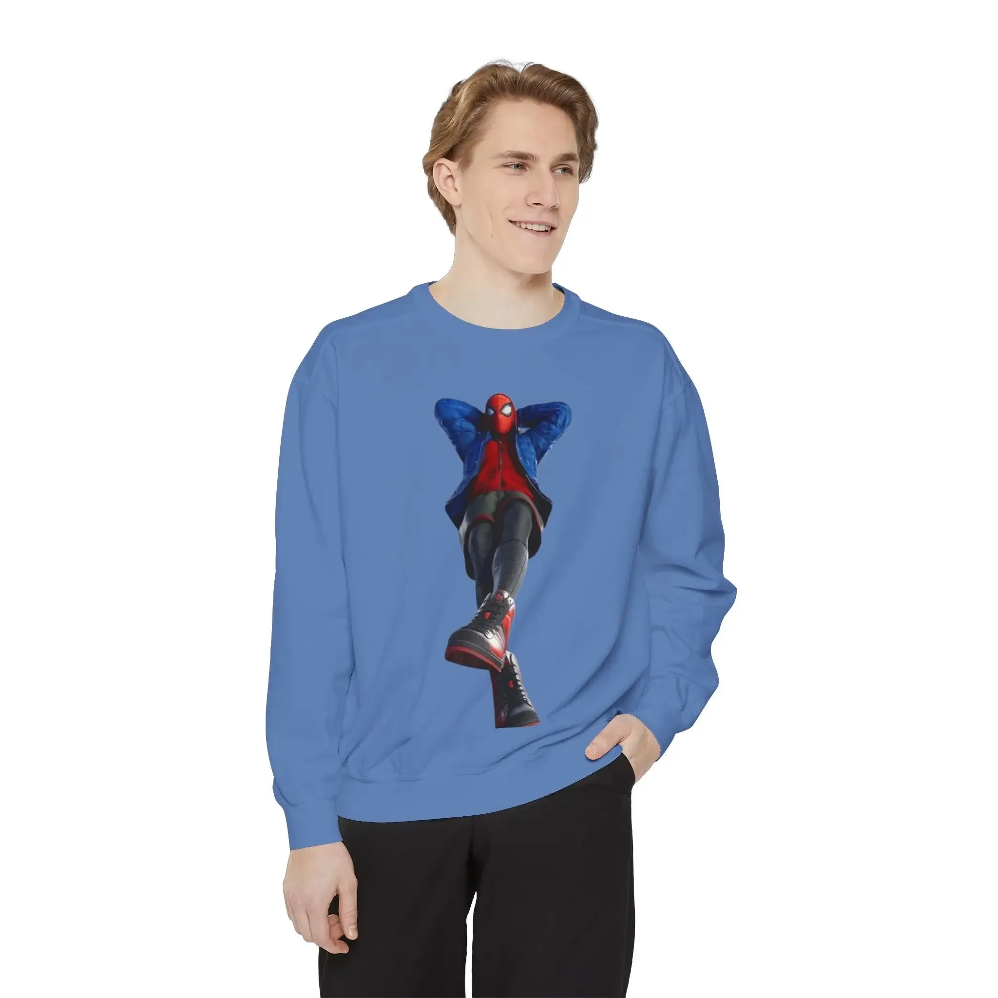 mens and women Spider-Man Inspired Garment-Dyed Sweatshirt - Bright Yellow