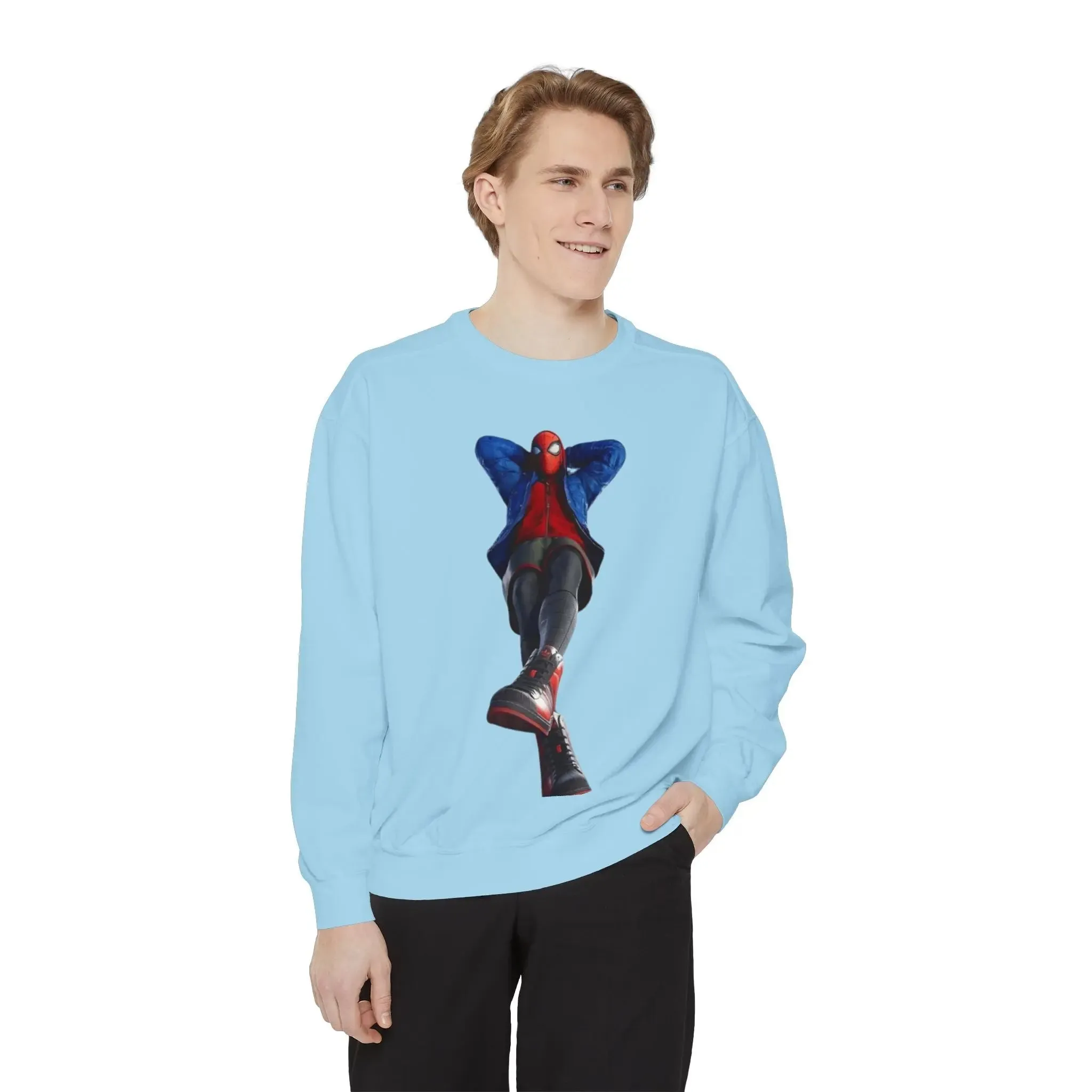 mens and women Spider-Man Inspired Garment-Dyed Sweatshirt - Bright Yellow