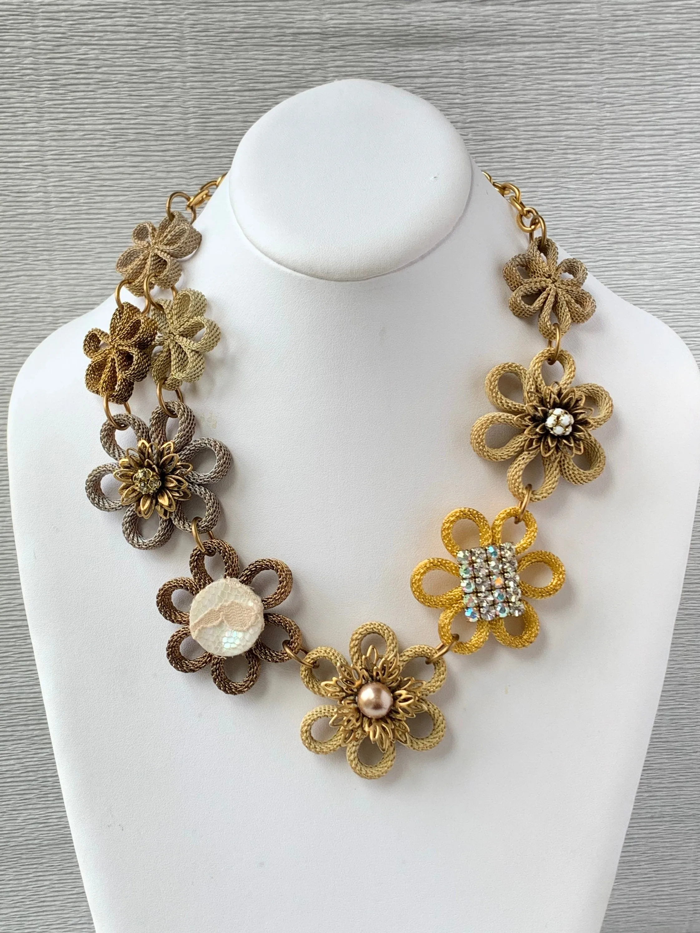 Mesh Flower Bejeweled Bib Necklace - LAST ONE!