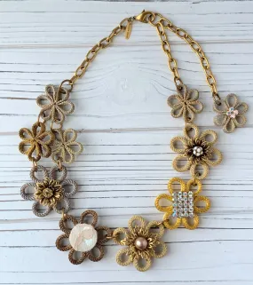 Mesh Flower Bejeweled Bib Necklace - LAST ONE!