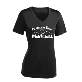 Mountain View Pickleball Club | Women's Short Sleeve V-Neck Pickleball Shirts | 100% Polyester