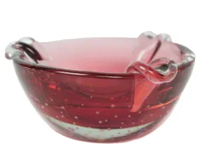 Murano Glass Bullicante Ashtray Cranberry Controlled Bubble Heavy Hand Blown