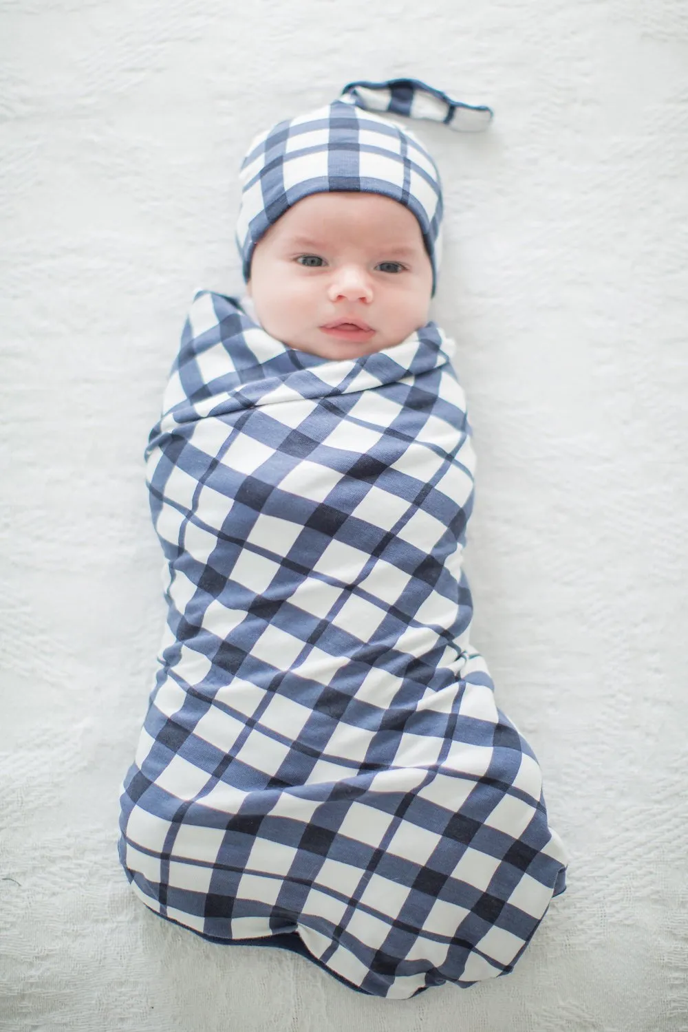 Navy Robe & Blue Gingham Swaddle Blanket Set