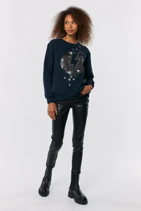 Navy with Sequin Lightning Bolt Oversized Sweatshirt