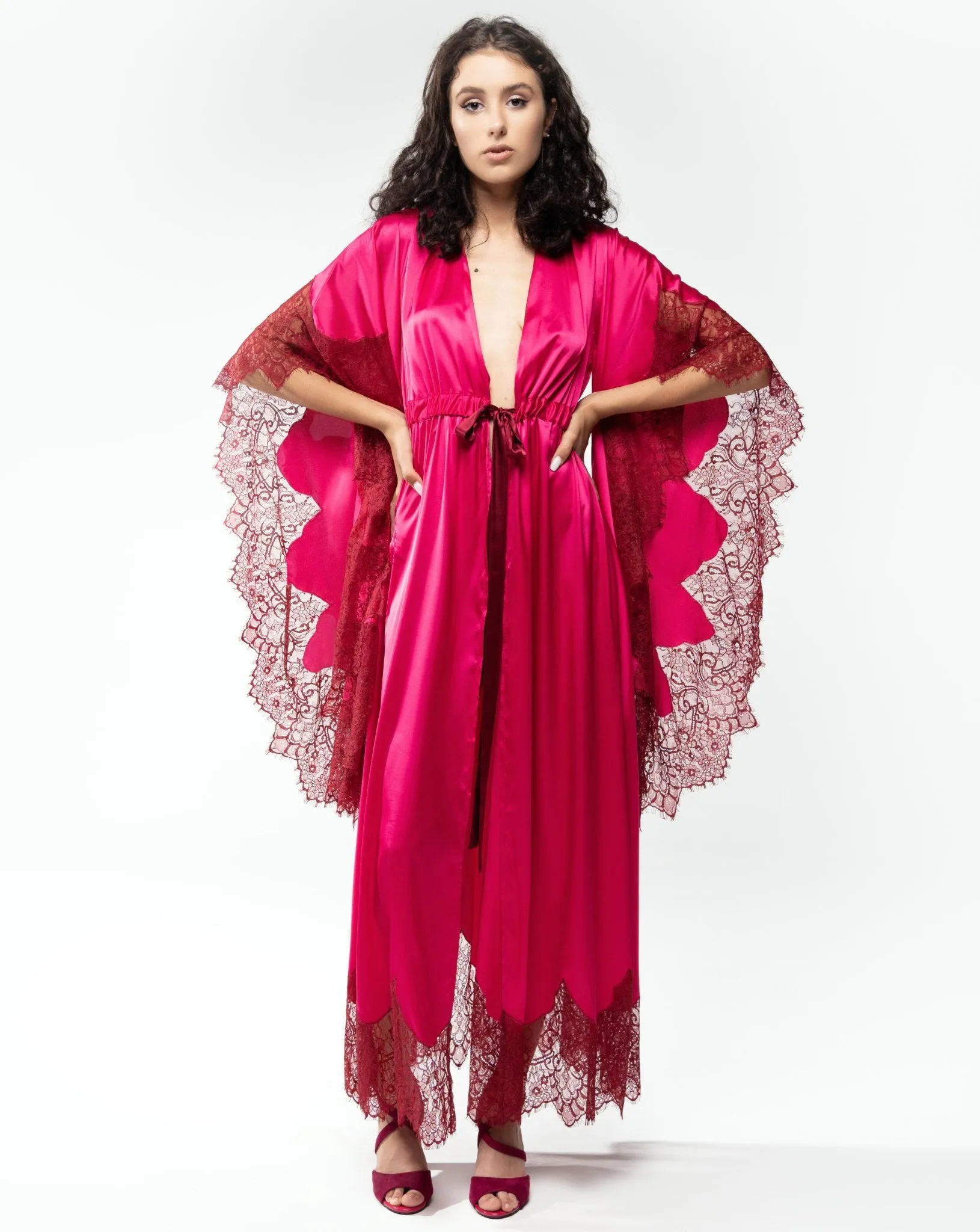 Rovena Fuchsia Long Silky Robe