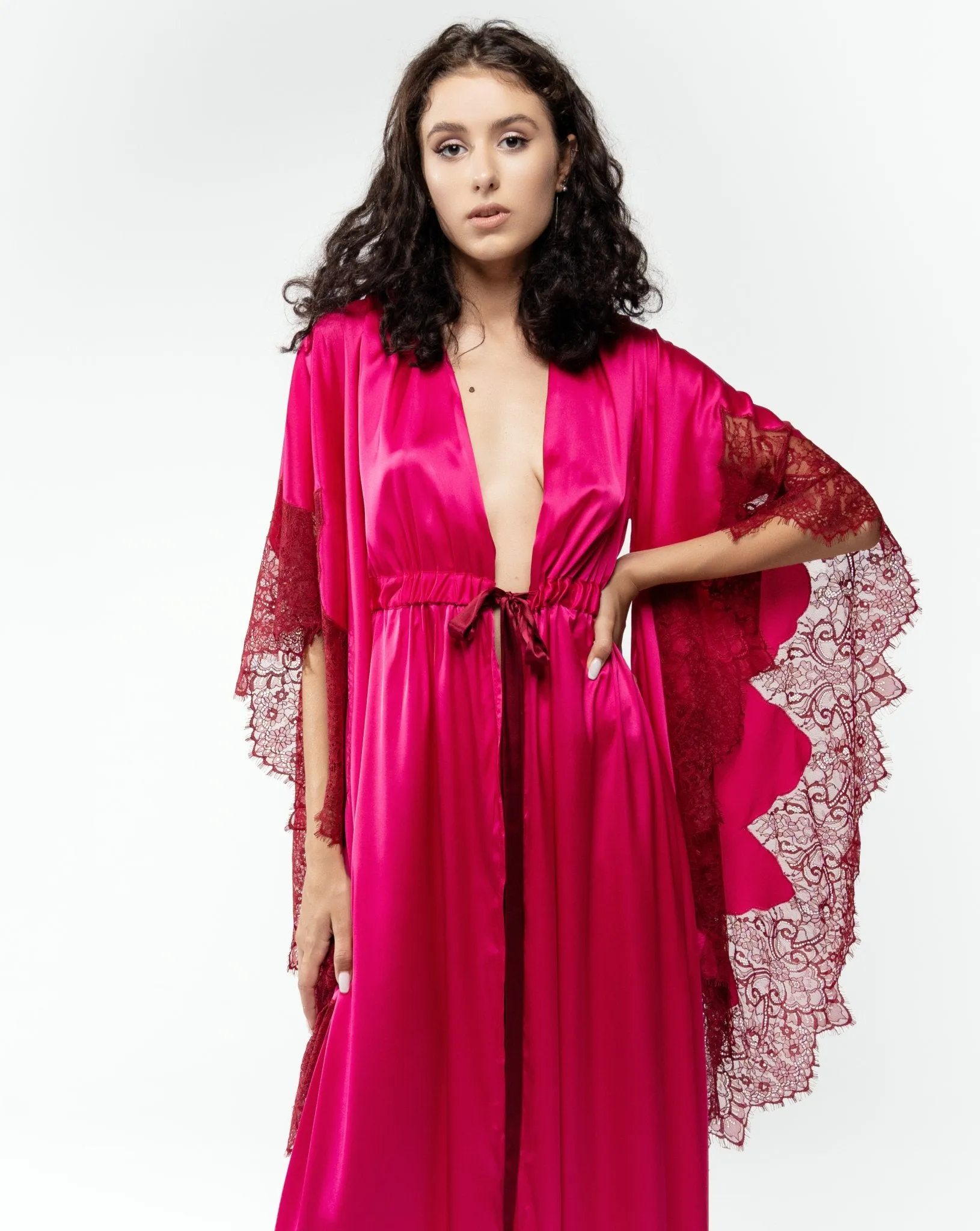 Rovena Fuchsia Long Silky Robe