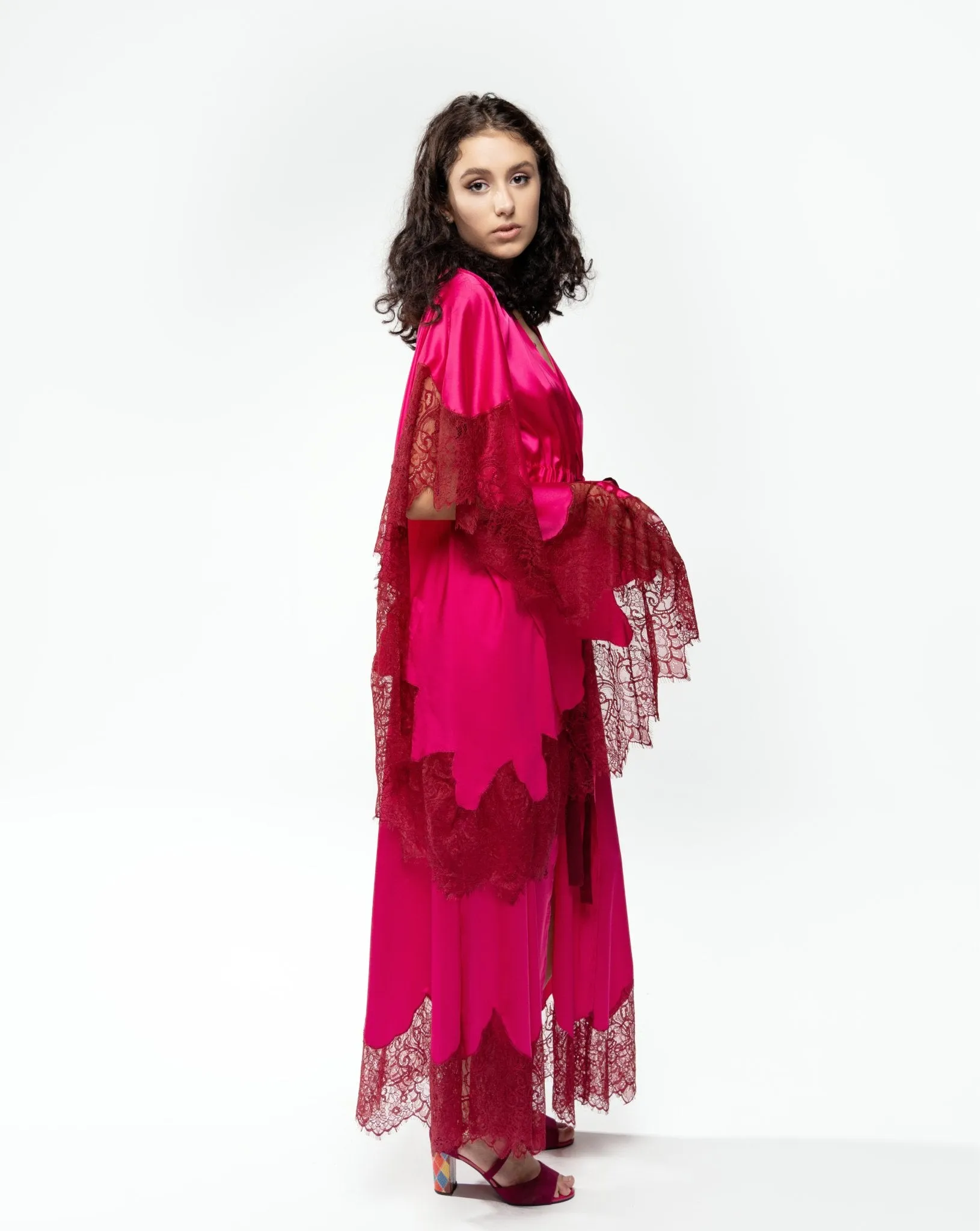 Rovena Fuchsia Long Silky Robe