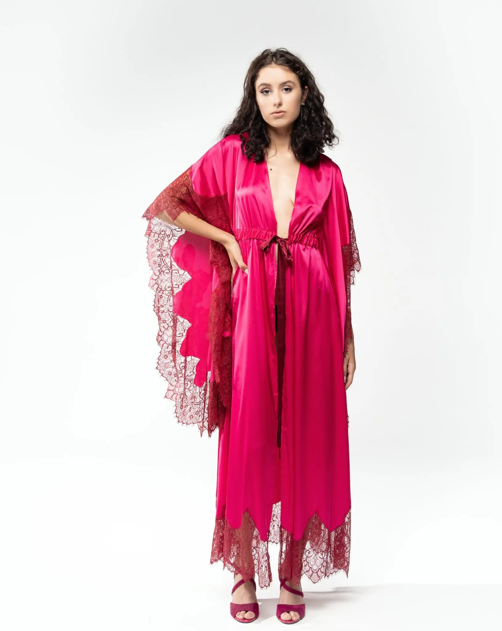 Rovena Fuchsia Long Silky Robe