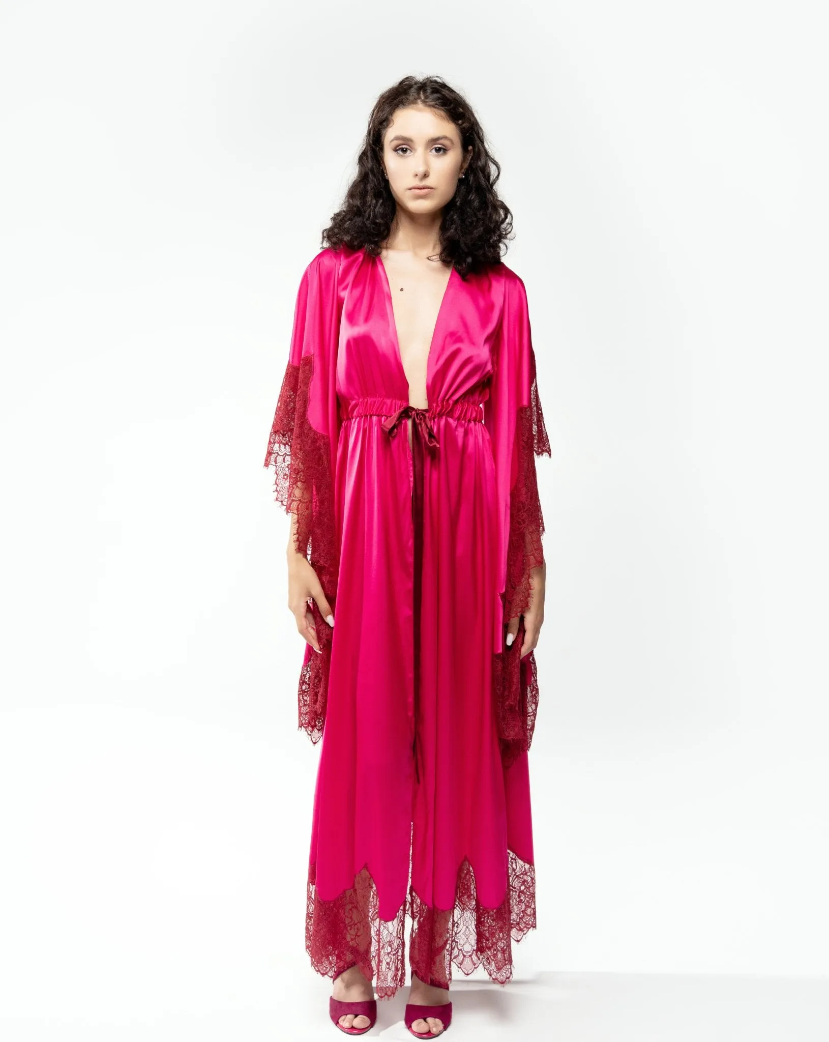 Rovena Fuchsia Long Silky Robe