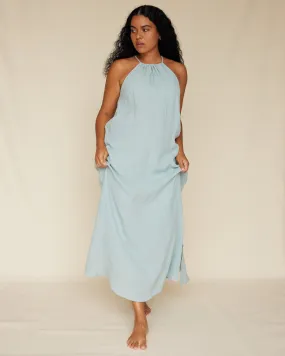 Saloma Linen Halter Dress - Duckegg Blue