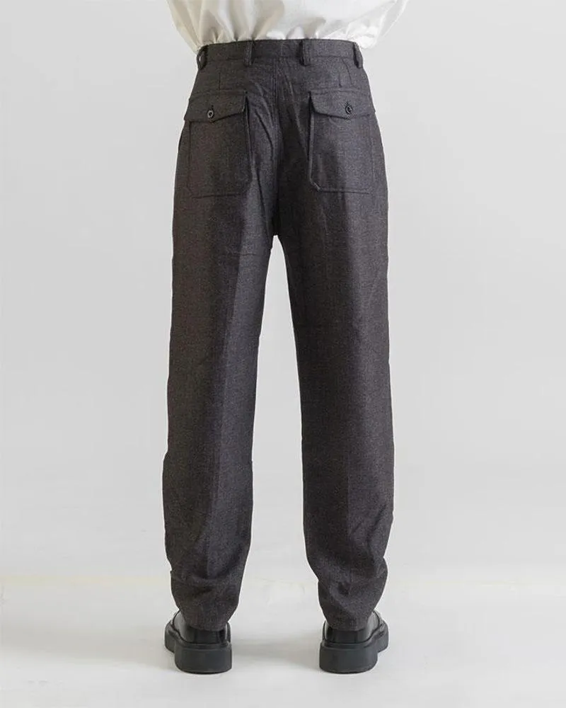 SEABISCUIT - WIDE TROUSERS - Herringbone Wool Green Brown Moss