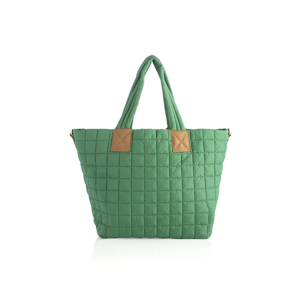 Shiraleah Ezra Quilted Nylon Tote, Green