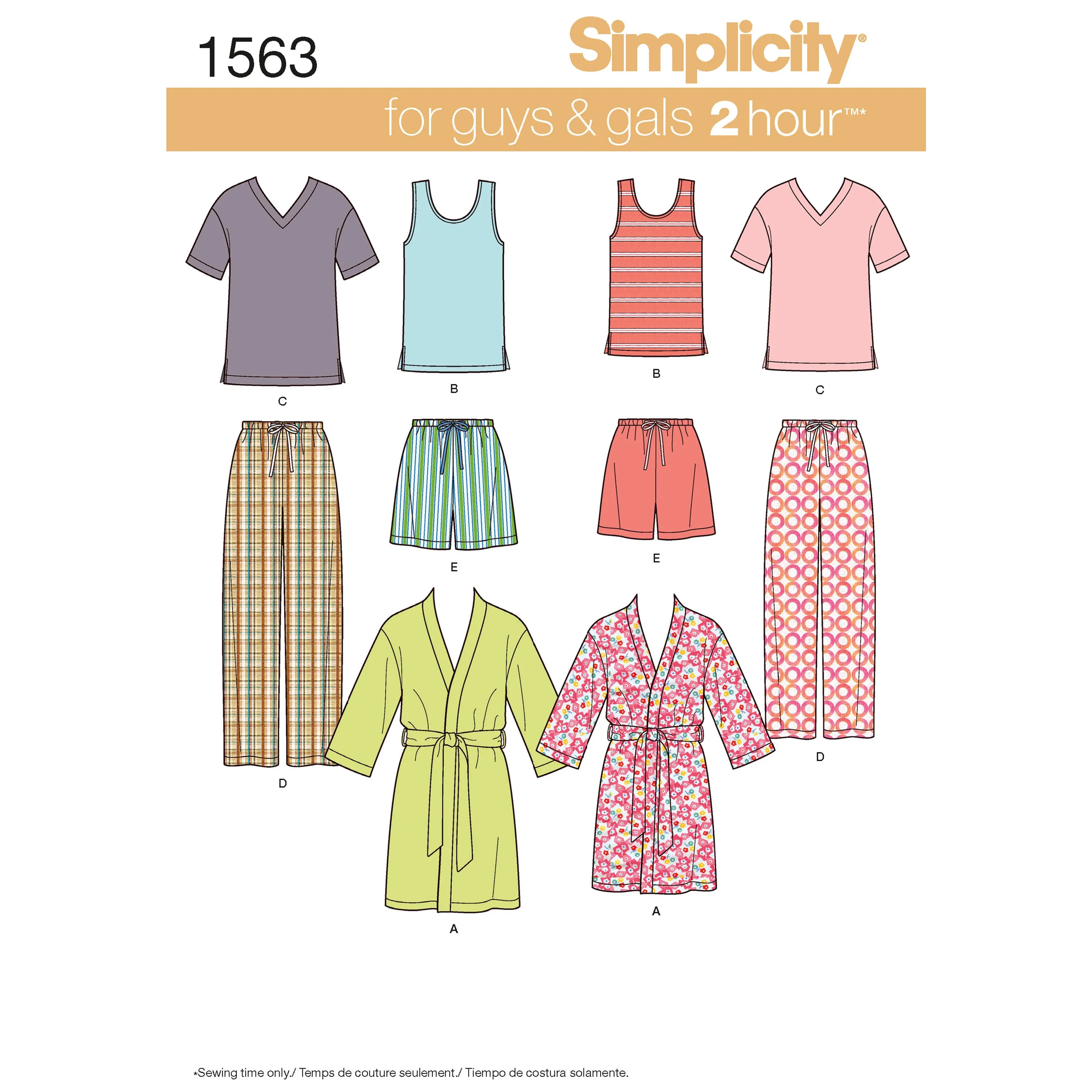 Simplicity Sewing Pattern 1563 Misses’ Men’s and Teens’ Sleepwear