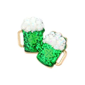 St Patricks Day Beer Clover Stud Earrings