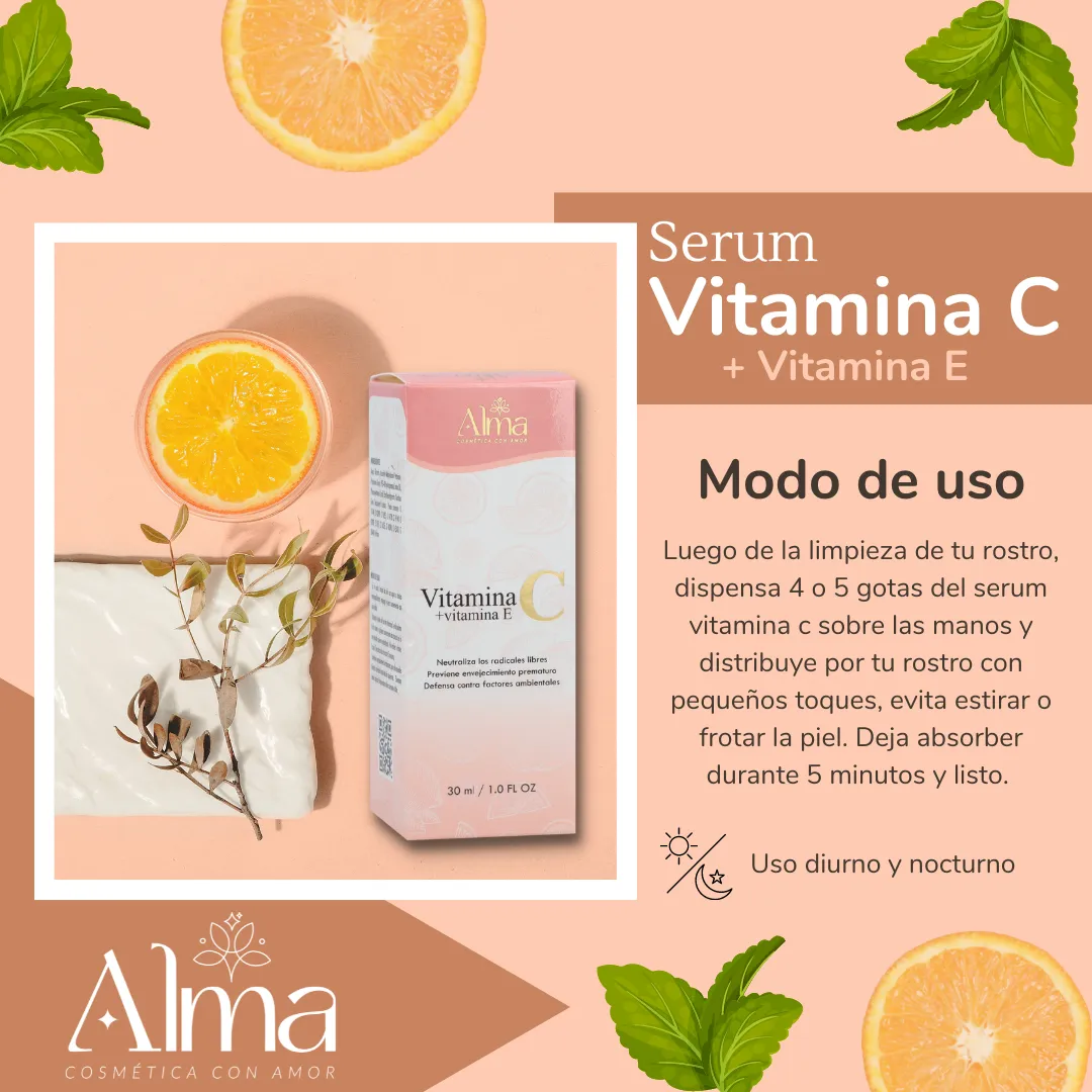 Suero/Sérum Antiedad de Vitamina C   Vitamina E - Alma Cosmetics