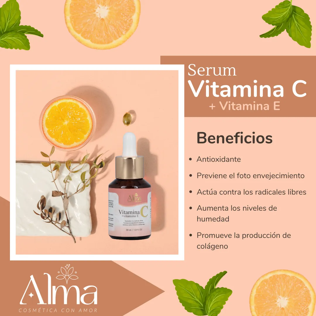 Suero/Sérum Antiedad de Vitamina C   Vitamina E - Alma Cosmetics