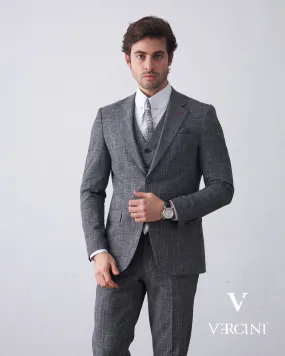 Vercini Charcoal Elegance Three-Piece Men's Suit