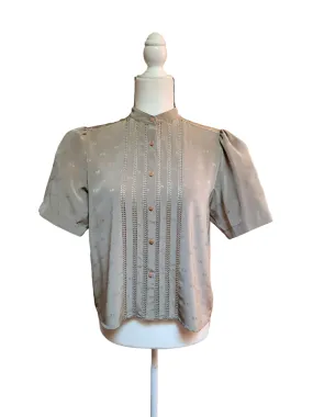 Vintage 1980’s Hanae Mori Silk Top Monogrammed Fabric and Buttons