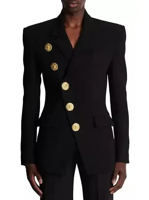 Women’s Asymmetric Fitted Single-Breasted Black Crepe Jacket