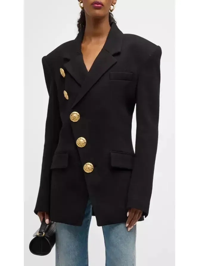 Women’s Asymmetric Fitted Single-Breasted Black Crepe Jacket