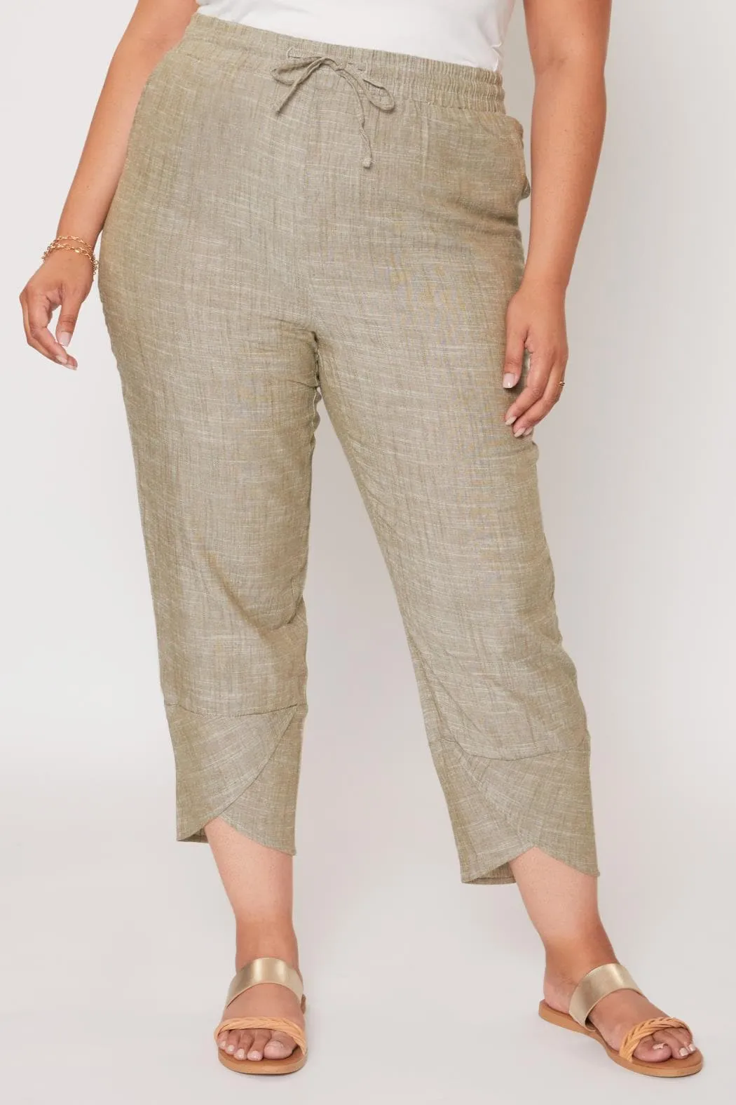 Women's Plus Size Linen Elastic Waist With Tulip Hem Pant