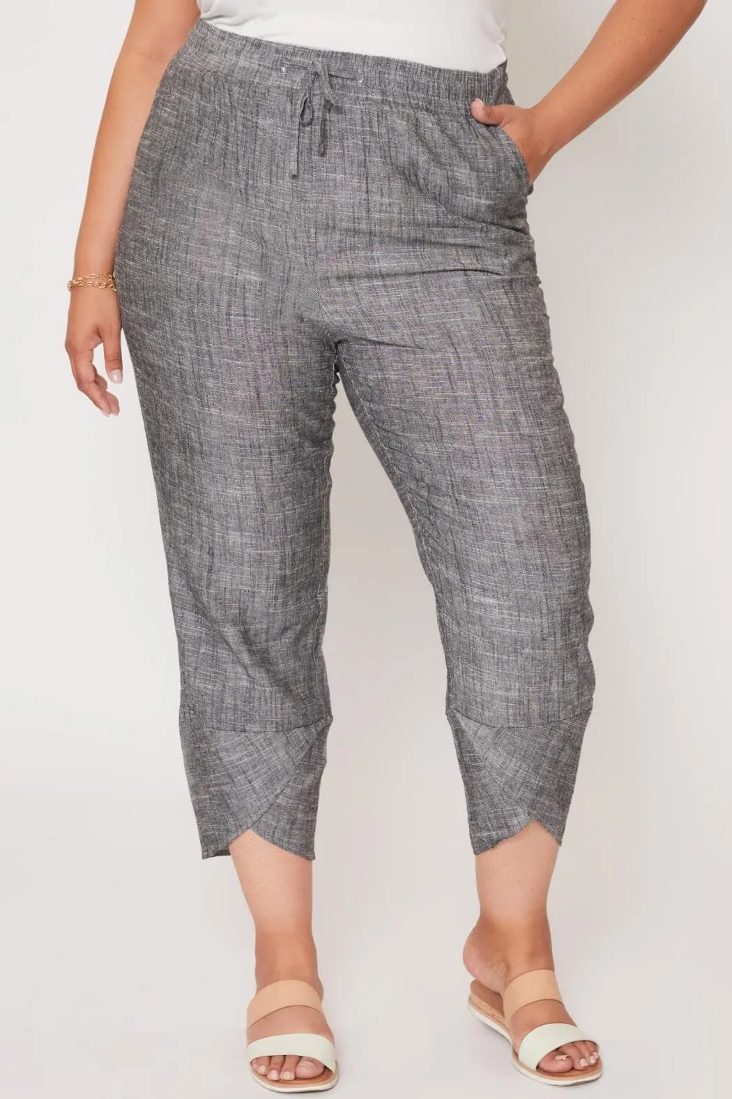 Women's Plus Size Linen Elastic Waist With Tulip Hem Pant