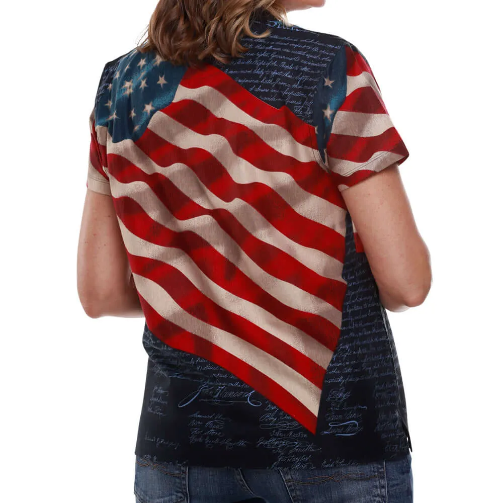 Women's Waving American Flag Polo Shirt